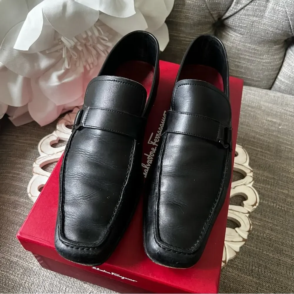 Salvatore Ferragamo Black Leather Loafers Shoes Men’s 10